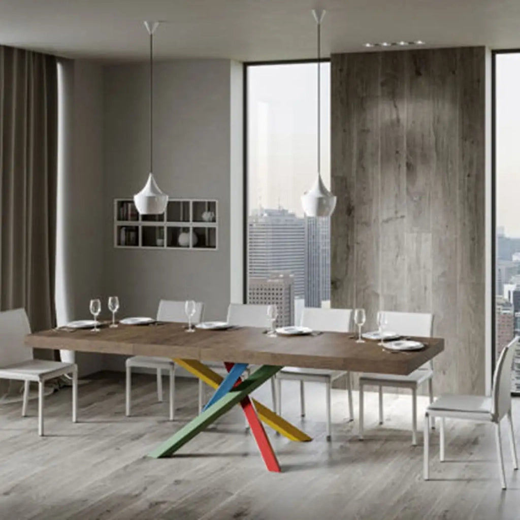 Tavolo allungabile 160/420x90 cm Volantis Premium colore noce gambe multicolore 4/B