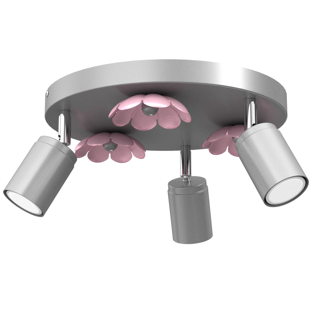 Plafoniera 3 spot tonda cromo fiori rosa GU10 8W Luminex