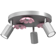 Plafoniera 3 spot tonda cromo fiori rosa GU10 8W Luminex