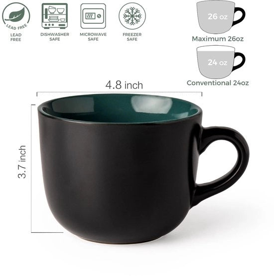 Set di contenitori ceramici con coperchio, 700 ml Contenitori con manici per caffè, cereali, insalata, pasta, tè, contenitori per zuppa - resistenti a microonde e lavastoviglie, set da 4