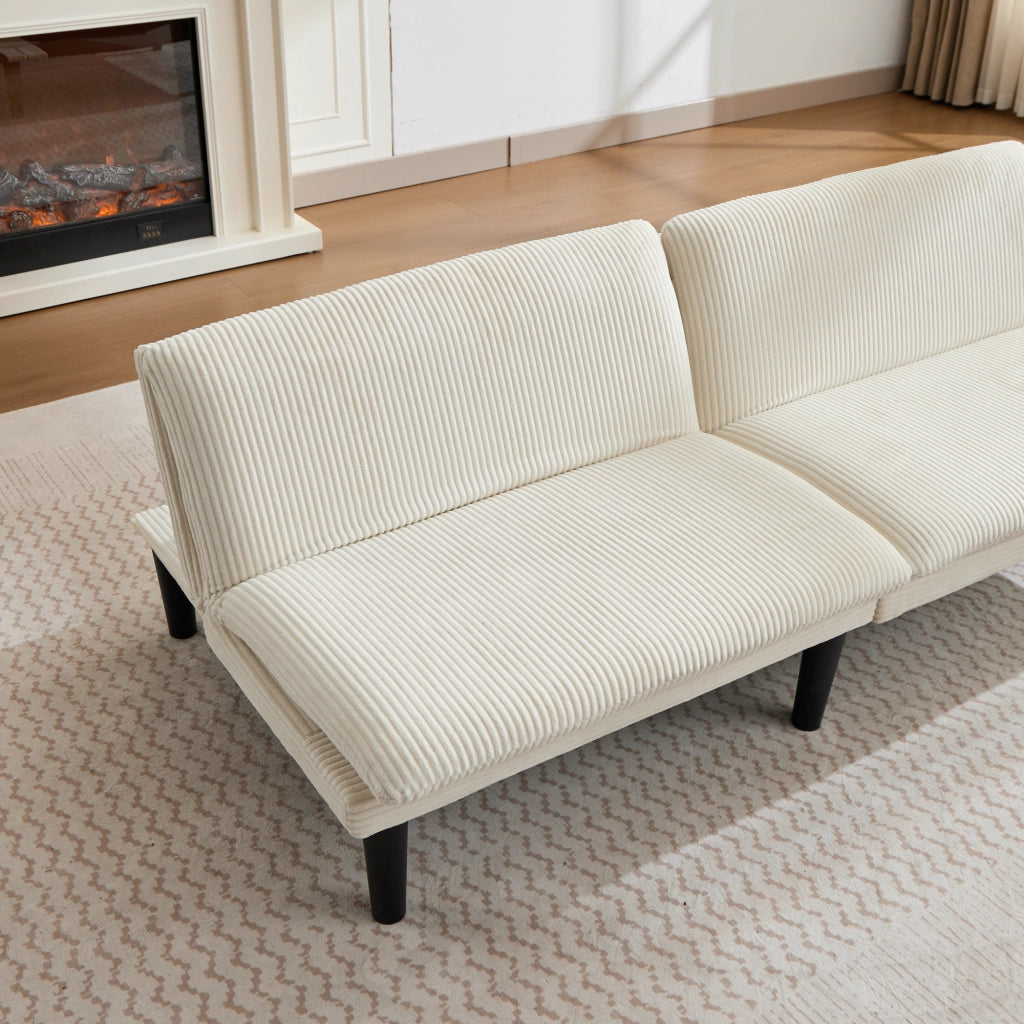 DIVANO 2 POSTI Reclinabile 120°/150°/180° Beige in velluto effetto corda