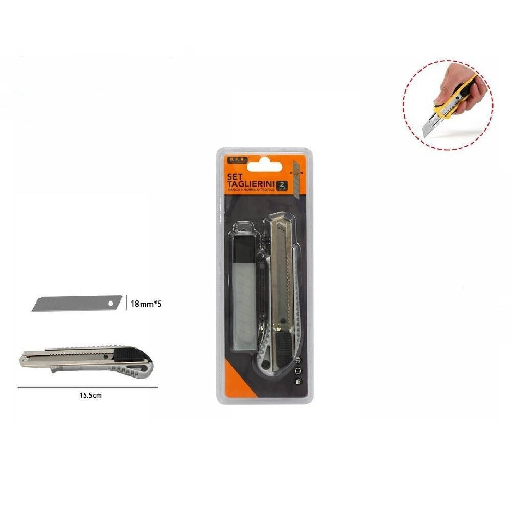 Trade Shop - Taglierino Cutter Professionale 15.5cm Con Fermo Blocco Guida Lame Da 18mm 71077 -