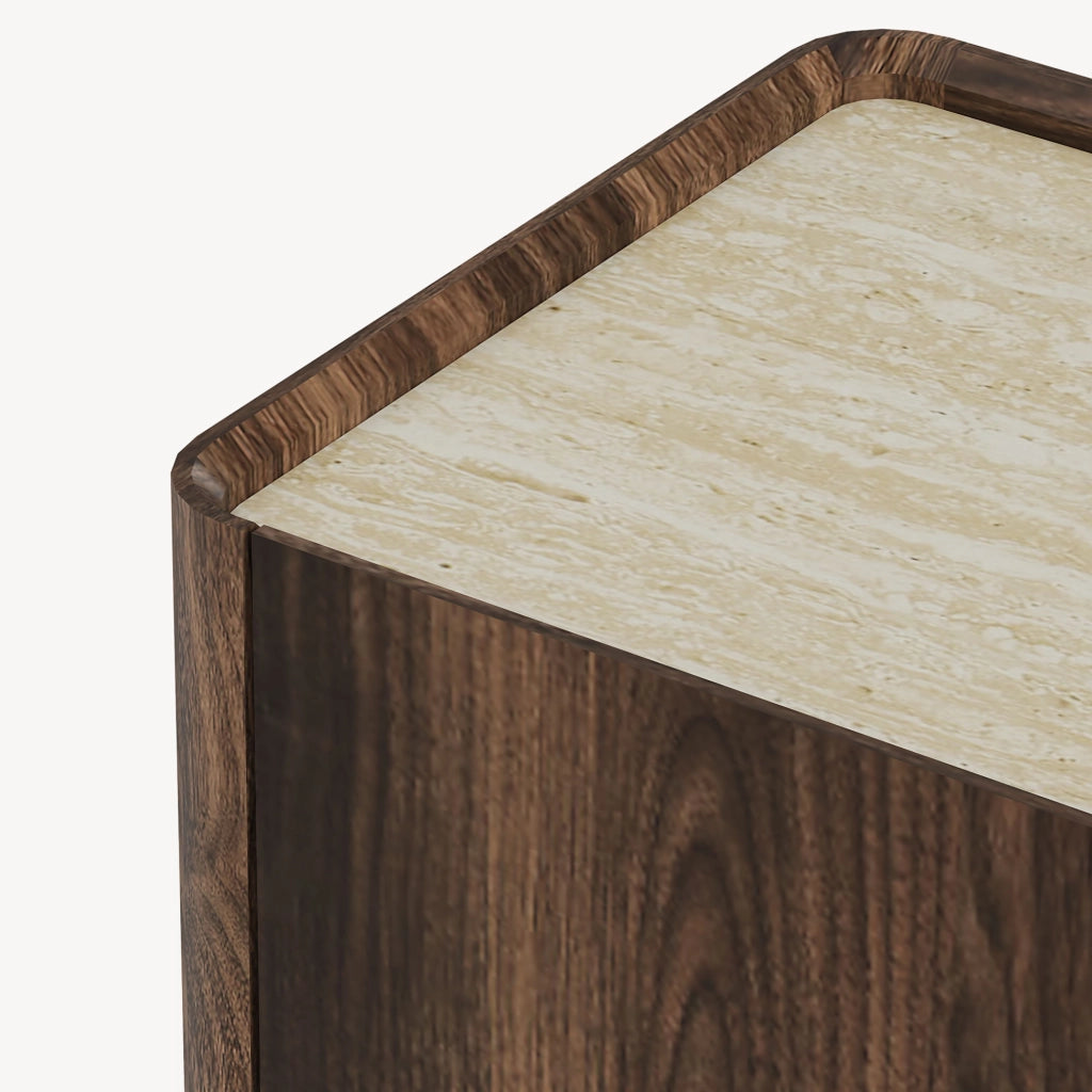 Madia Trorlon a 4 Ante Credenza Buffet 160 x 40 x 83 cm - Effetto Noce/Travertino [en.casa]