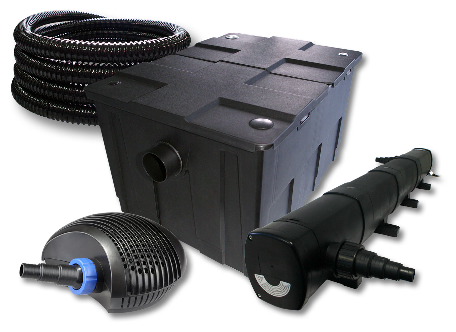 Set filtro per laghetto da 60.000 l Chiarificatore 72W Pompa ECO 40W Tubo 25m