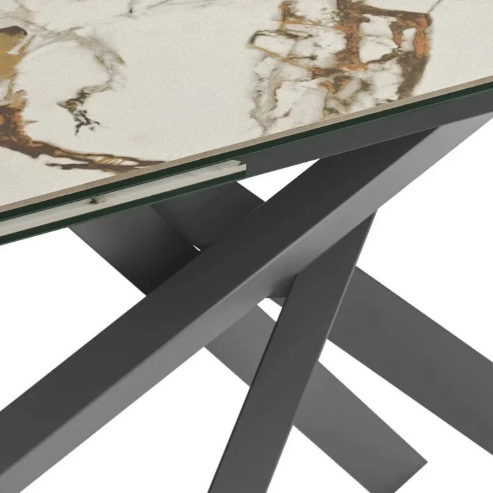 Tavolo da pranzo allungabile in ceramica su vetro effetto marmo calacatta Axis 160-240x90 cm fino a 10 posti | Duzzle