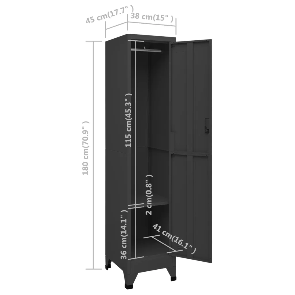 Armadietto con Serratura Antracite 38x45x180 cm in Acciaio cod mxl 75445