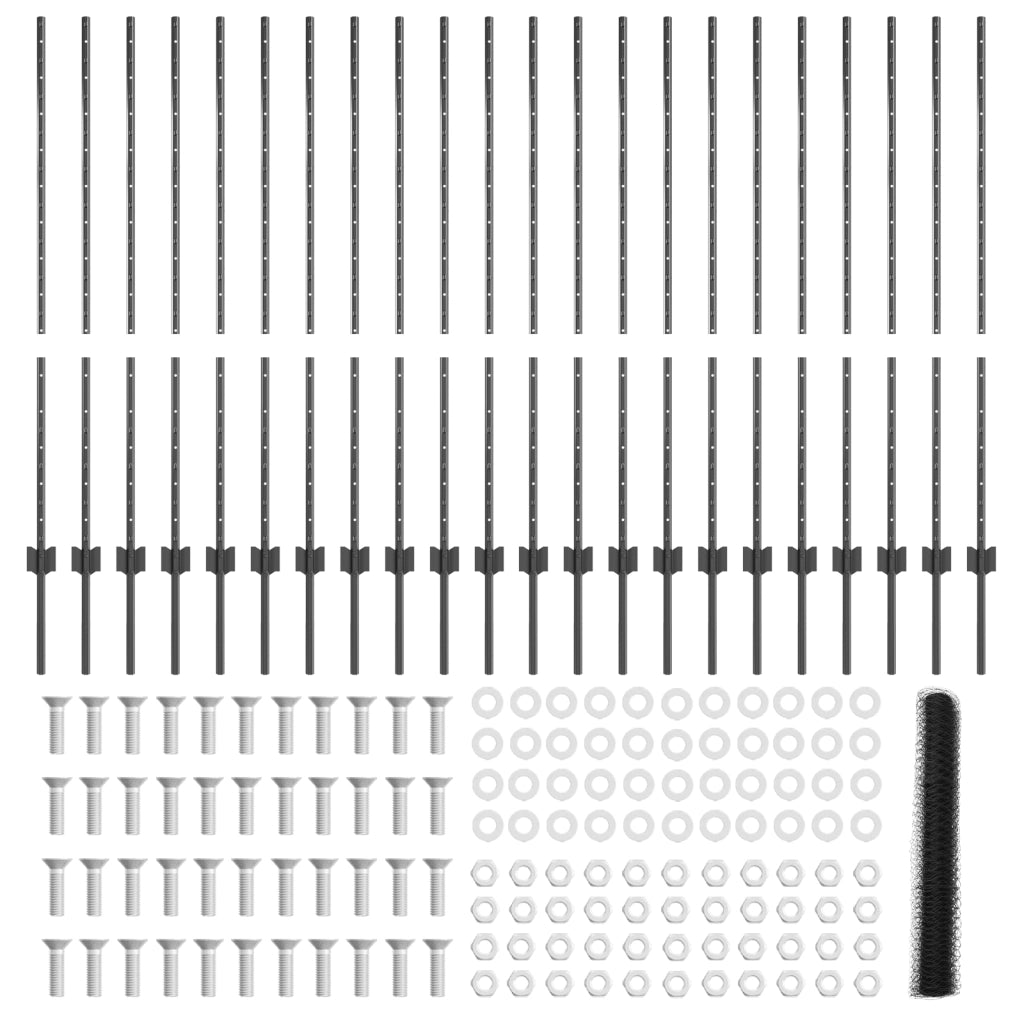 Pali della Recinzione  da 22 pezzi U-Channel Grigi 120 cm Acciaio