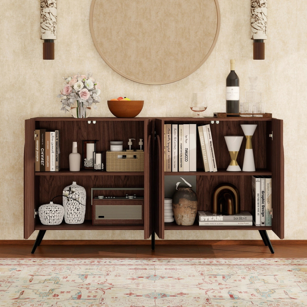 Credenza design Mid-Century - Zephmum- Noce, ante ad arco, piedi dorati