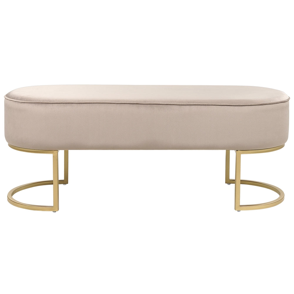Panca imbottita beige con gambe in metallo dorato glamour soggiorno camera da letto