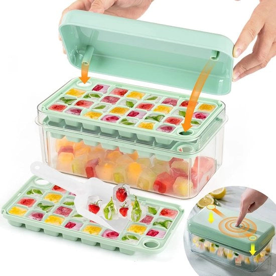 Mini Forme di Ghiaccio con Copertura e Supporto - 60 pezzi - BPA - libero - semplice da premere - separa velocemente cubetti di ghiaccio con supporto e spazio di stoccaggio - forma di ghiaccio cubo