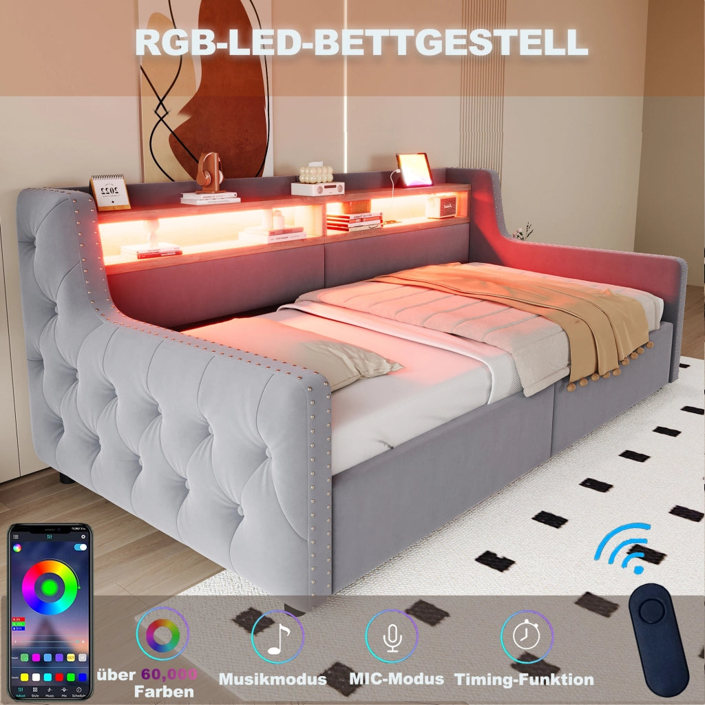 Letto divano con funzione letto e stoccaggio idraulico velluto 90x200 cm