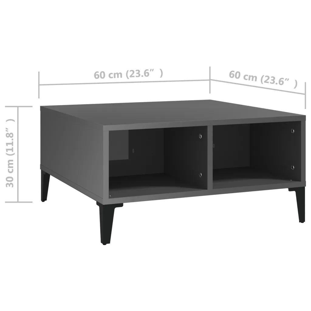 Tavolino da Salotto Grigio Lucido 60x60x30 cm Legno Multistrato 805994