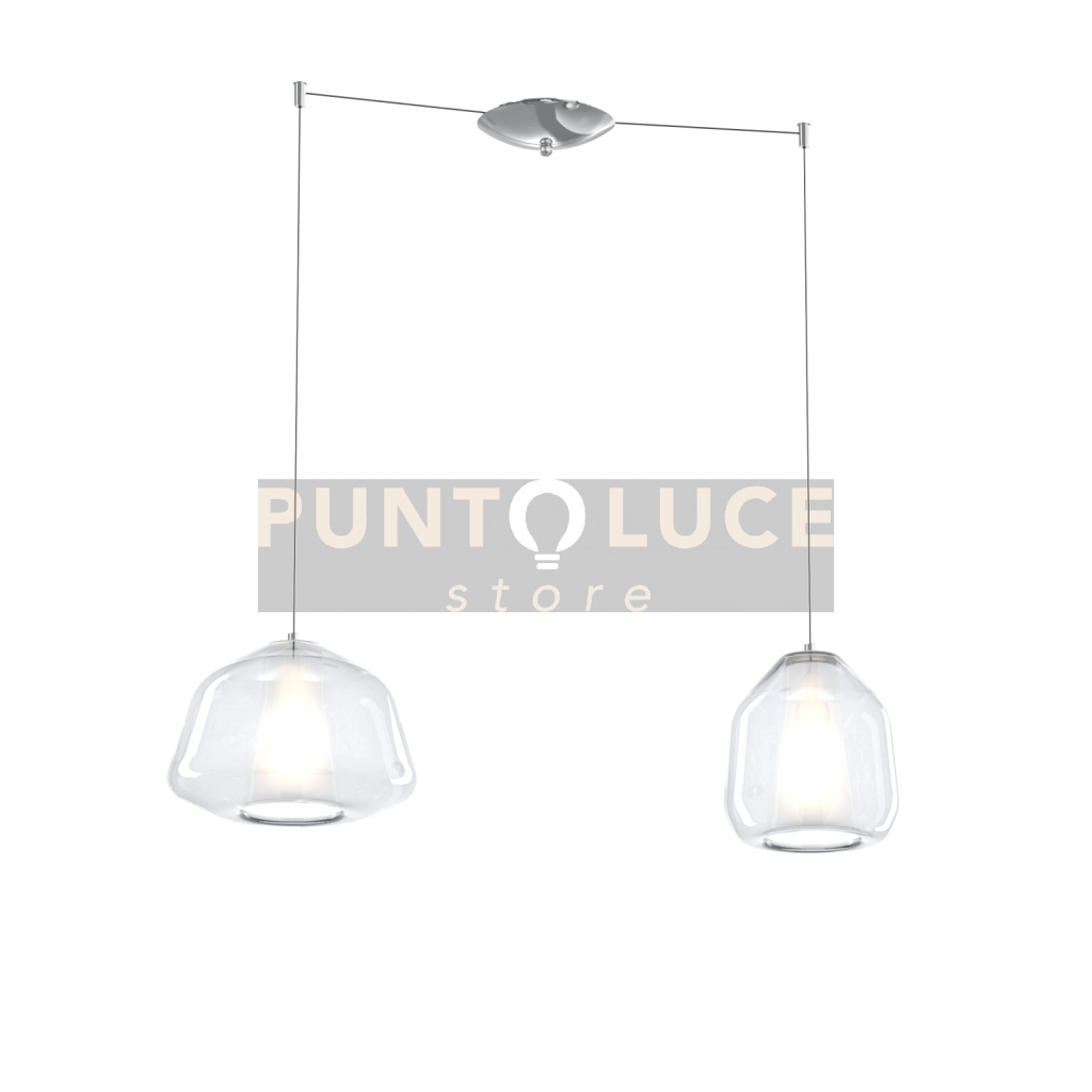 SOSPENSIONE CROMO 2 LUCI SPOSTABILE VETRI ALPHA + BETA TRASPARENTI 1176CR-S2 S AB-TR