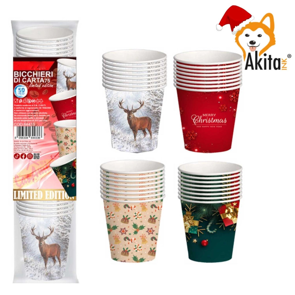 500 Bicchieri Carta Natale 180ml Biodegradabili AKITAInk