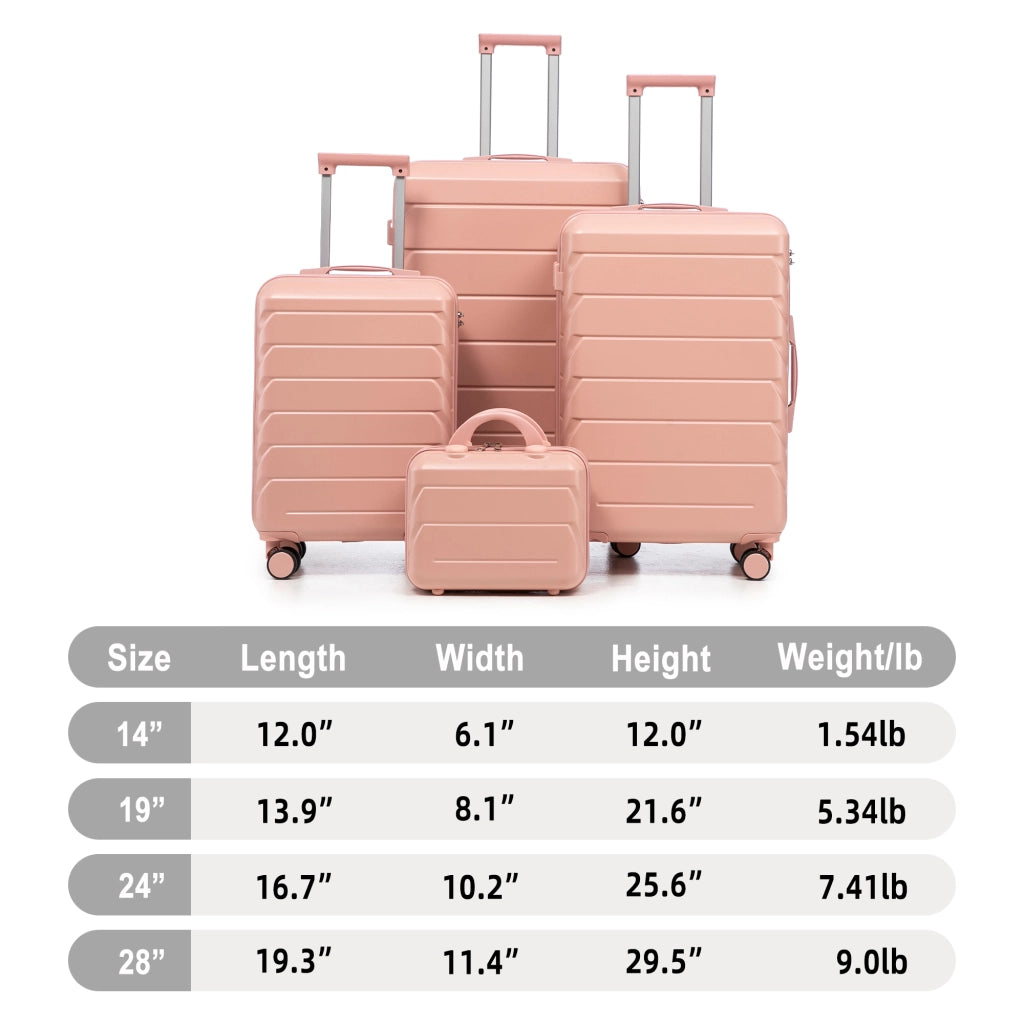 Set di valigie rigide in ABS con ruote doppie a 360 gradi manico telescopico lucchetto e beauty case rosa