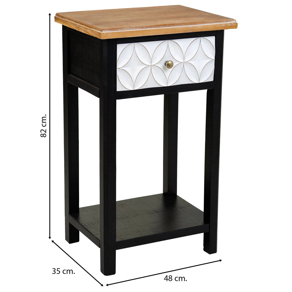 Comodino in legno con 2 cassetti e 1 ripiano 48x35x82