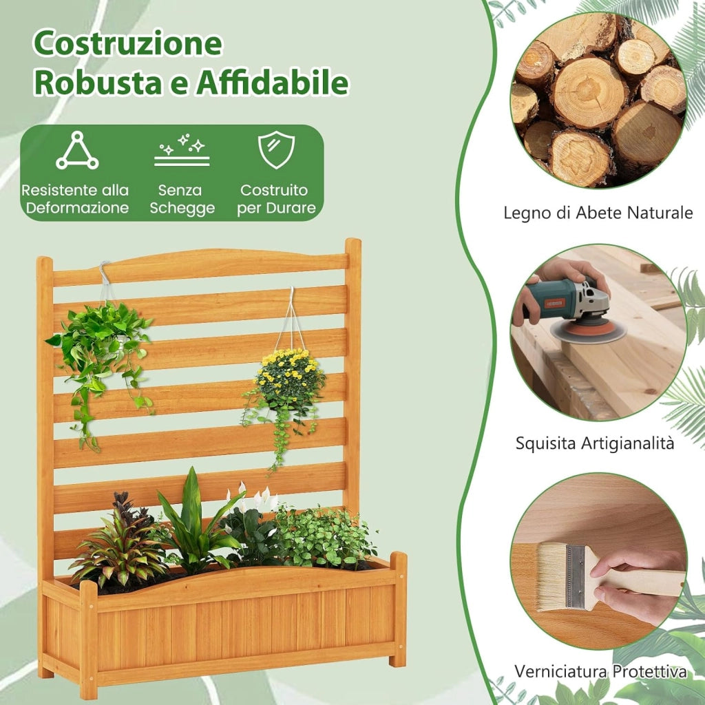 Fioriera Rialzata da Giardino con Traliccio, Letto da Giardino Rialzato in Legno con 2/3 Grigliati per Piante Rampicanti, Fori di Drenaggio e Base Rimovibile (3 Pannelli)