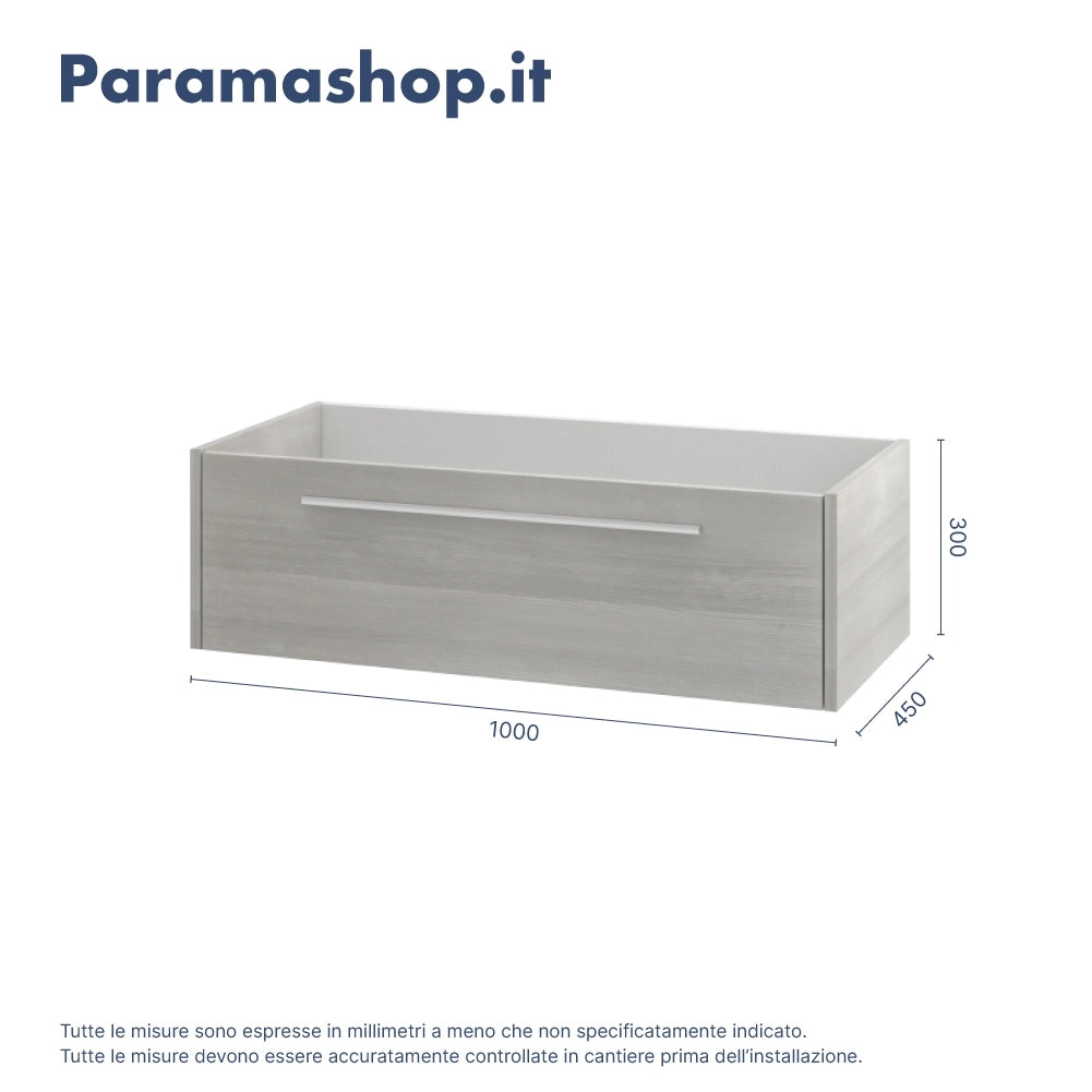 Mobile bagno sospeso 100cm rovere cenere un cassetto soft-close con lavabo e specchio |Aoki