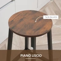 Set 2 Sgabelli da Cucina in Truciolato e Acciaio con Piano Liscio e Poggiapiedi, 32.5x32.5x65 cm, Marrone