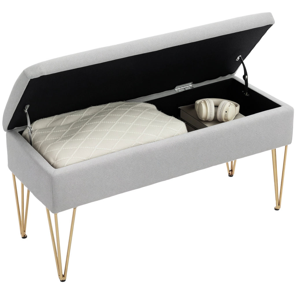 Pouf Piede Letto Imbottito in Tessuto Grigio con Gambe in Acciaio ¨C zephmum ¨C Grigio Chiaro