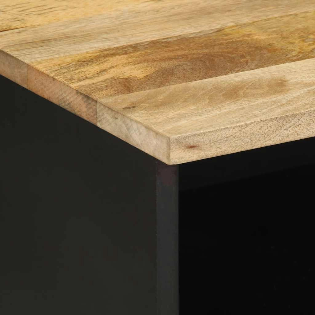 Mobile porta TV industriale nero 70 x 33 x 46 cm con pratico contenitore stile moderno realizzato in legno massello di mango grezzo 02_0057833