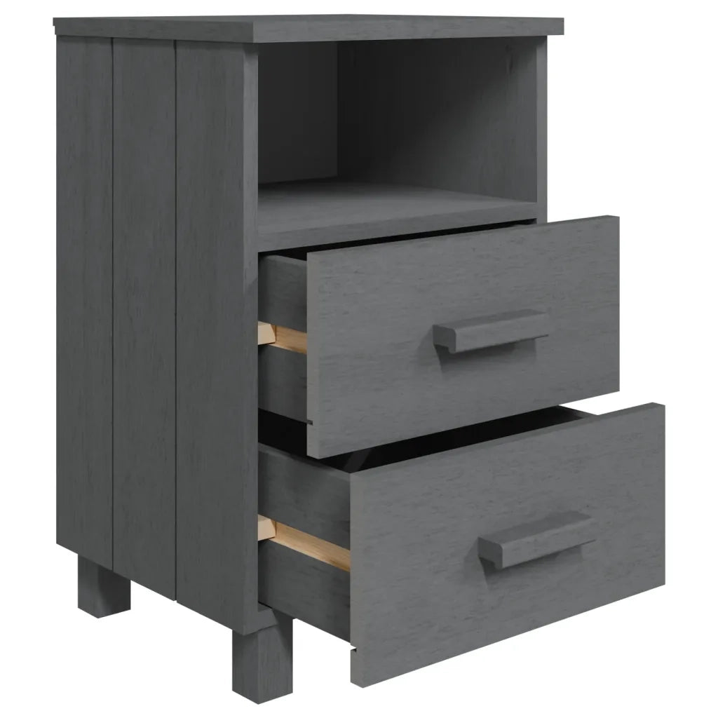 Comodino HAMAR Grigio Scuro 40x35x62 cm Legno Massello di Pino 340414