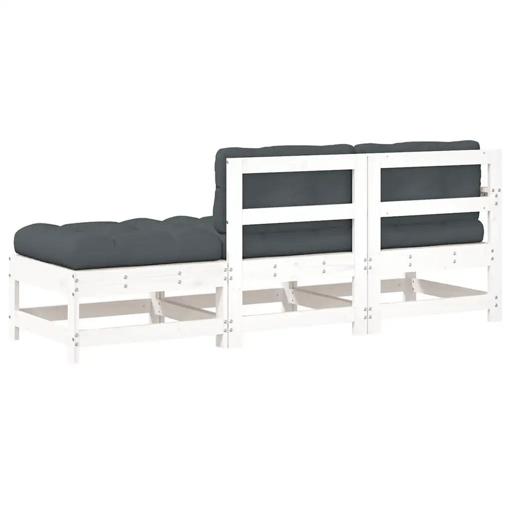 Salotto da Giardino-Set Divani da Giardino 3pz con Cuscini in Legno Massello Bianco