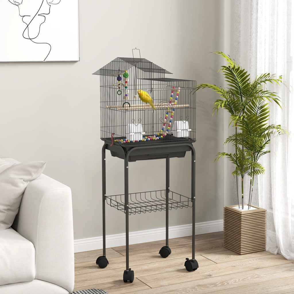 Gabbia per Uccelli con Piedistallo e Ruote ¨C Zephmum ¨C Nero 46x36x120 cm