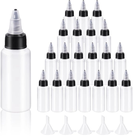 Set di flaconi trasparenti da 25 pezzi con set di imboccature piccole, flaconi di plastica LDPE Boston da 1 oz, flaconi vuoti da 30 ml con kit di chiusura a vite per inchiostri, oli e liquidi, plastica