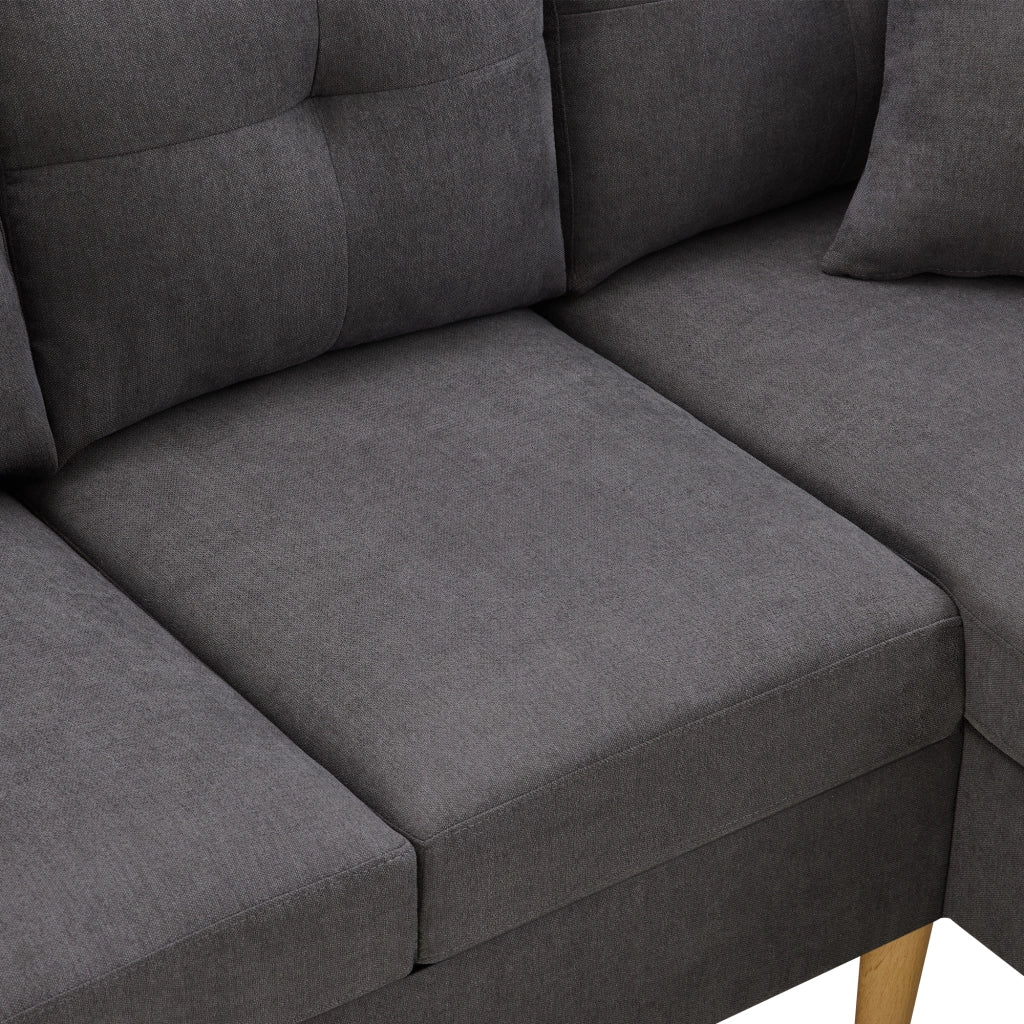 Divano con Chaise Longue Reversibile 3 Posti con Contenitore, Portabicchieri e 2 Cuscini in Cotone Lino Grigio Scuro