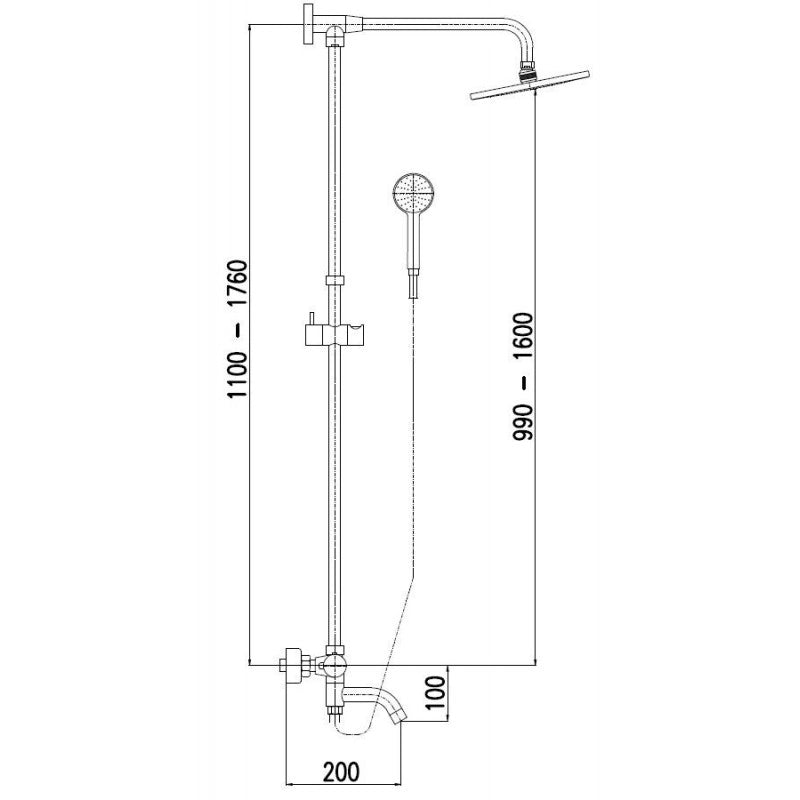 Colonna doccia termostatica a parete regolabile da 110 a 176 cm