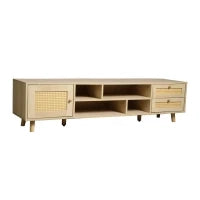 Mobile TV in Rattan Color Legno per TV fino a 70 Pollici con Gestione Cavi, 2 Cassetti e una porta, Quercia