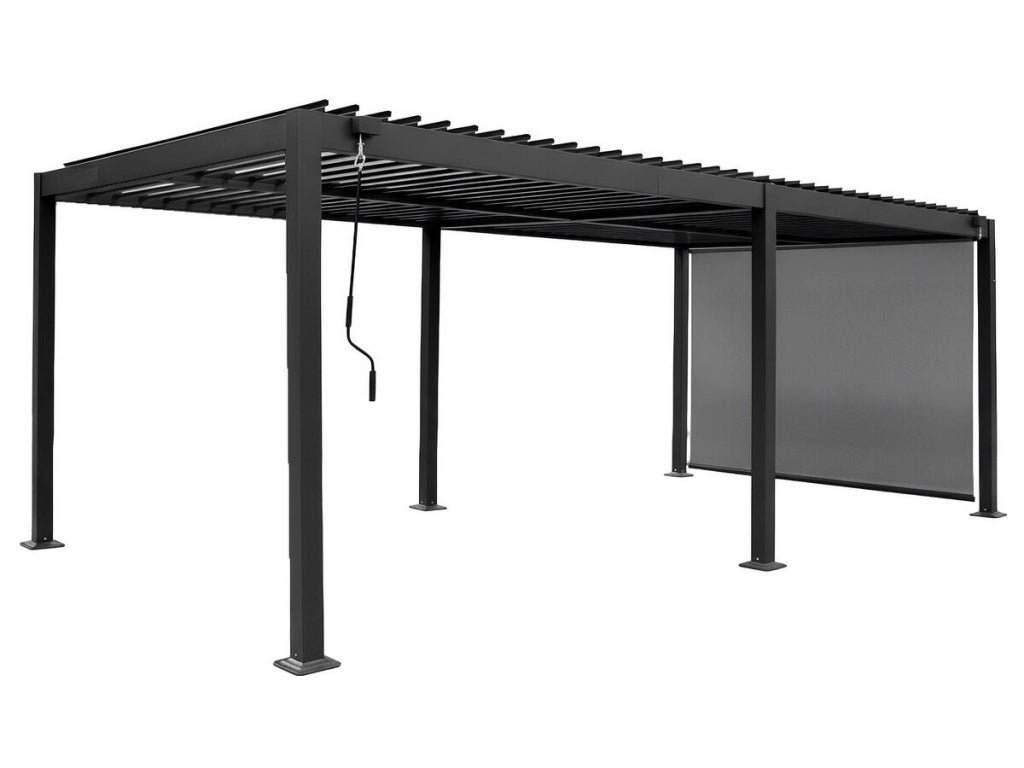 Pergola bioclimatica con tenda in alluminio "Kensington" - 3 x 6 m - Grigio