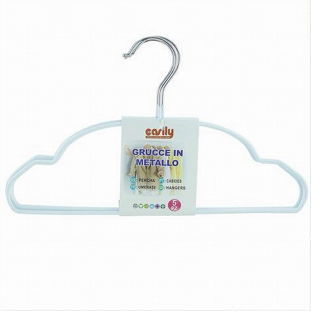 Trade Shop - Set 5 Pz Grucce Stampelle Metallo Gommate Antiscivolo Bianco Appendi Abiti 87674 -