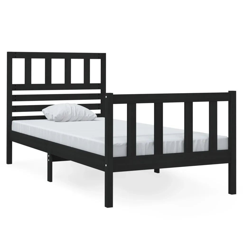 Letto singolo | Letto per adulti | Giroletto Nero 75x190 cm Small Single in Legno Massello