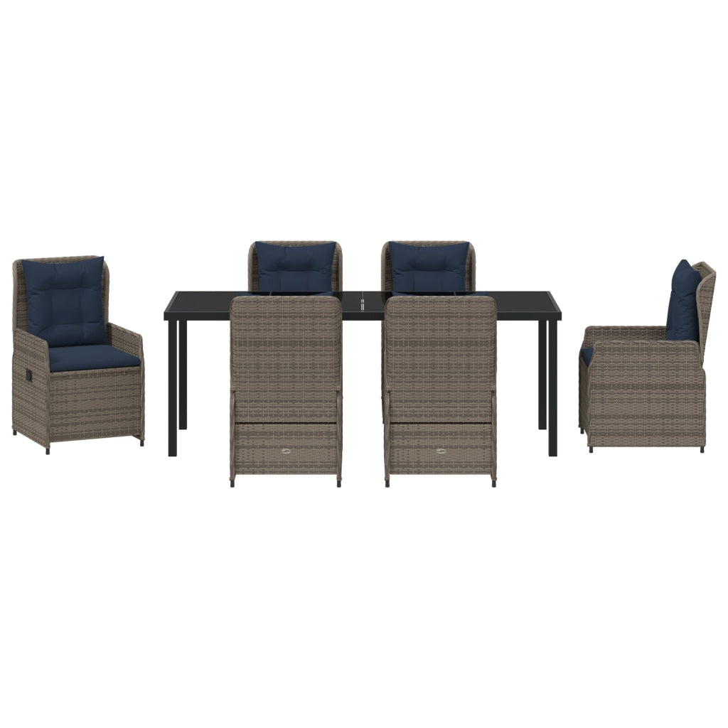 Set da Pranzo per Giardino di 7 Pezzi in Rattan Polietilene Grigio