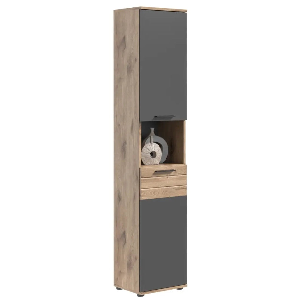Colonna da bagno 2 porte - Grigio antracite e rovere chiaro - SELMA