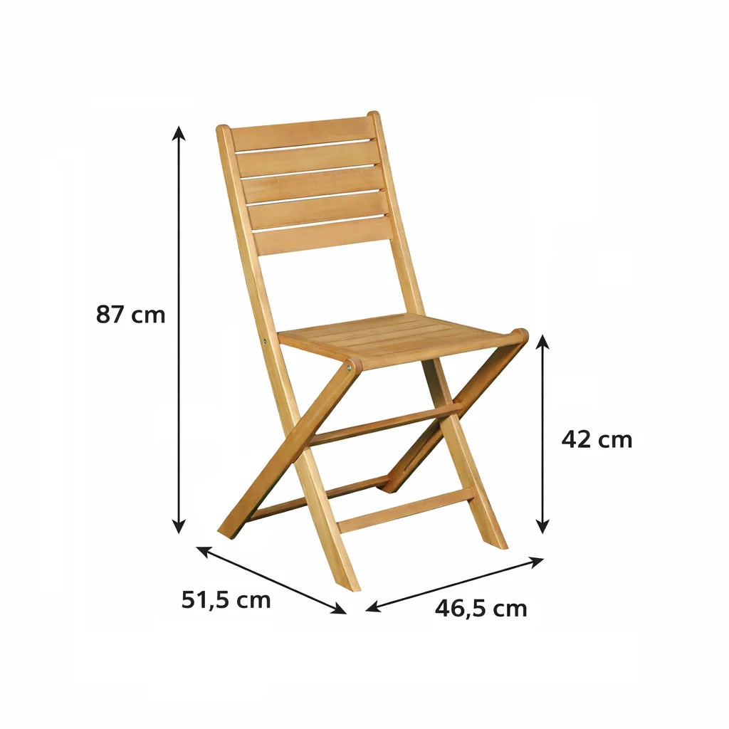 Set 2 sedie pieghevoli da giardino Lino in legno di acacia, salvaspazio (46,5x51,5x87 cm)