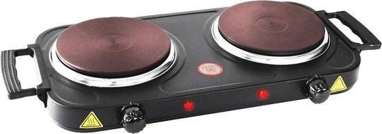 Piastra elettrica a doppia placca 2000W – Piastra da cucina mobile con 2 piastre da 15,5 cm Ø e termostati a gradazione continua