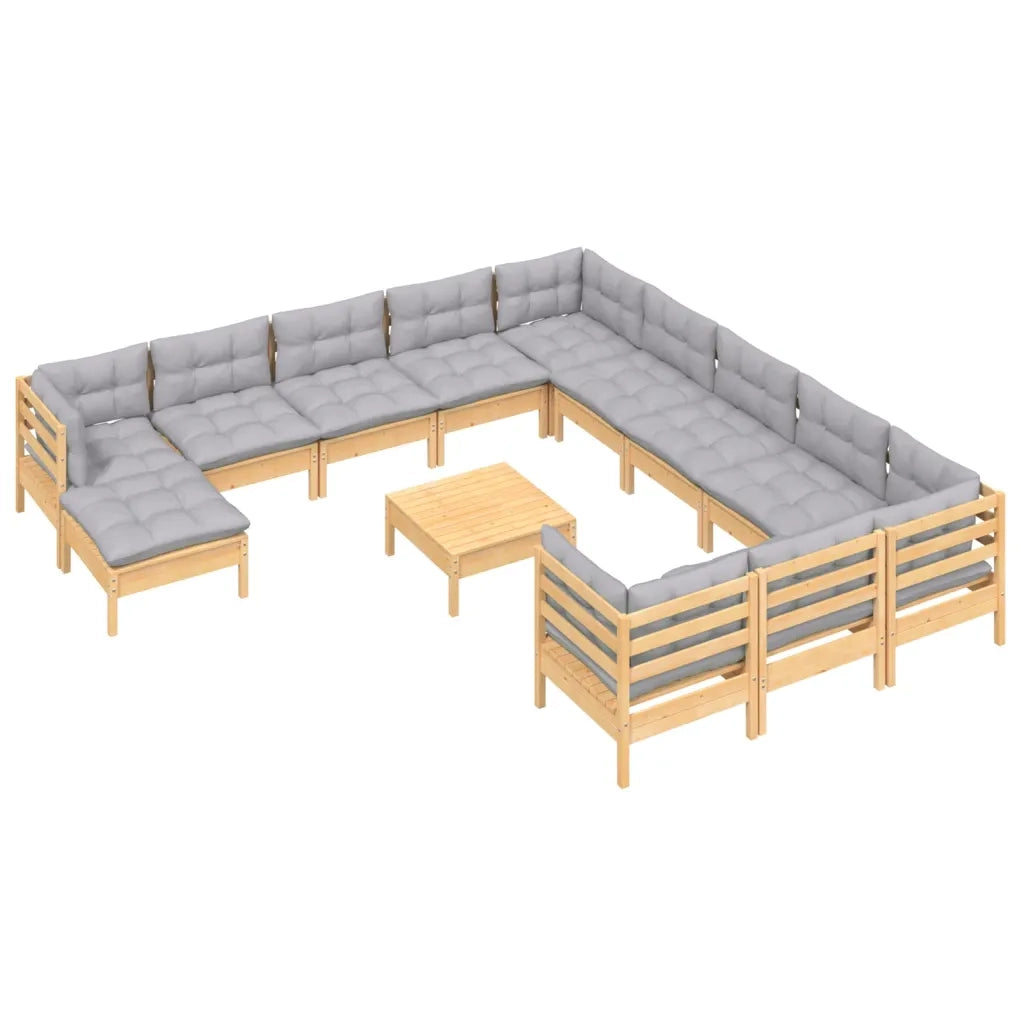 Set Divani da Giardino 13 pz con Cuscini Grigi Massello di Pino 3097072