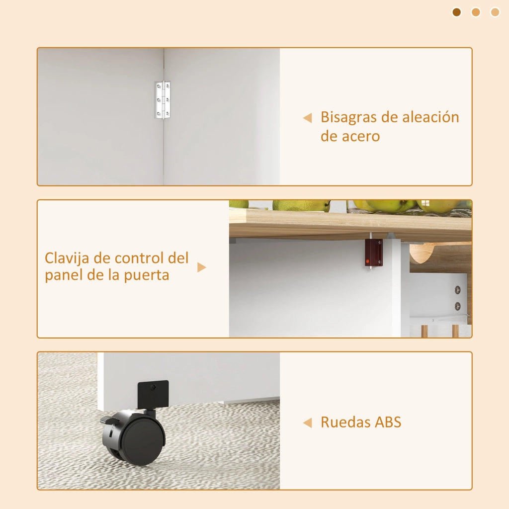 Tavolo da Cucina Pieghevole con Ruote e Cassetto ¨C Zephmum ¨C Roble e Bianco 120x72x75 cm