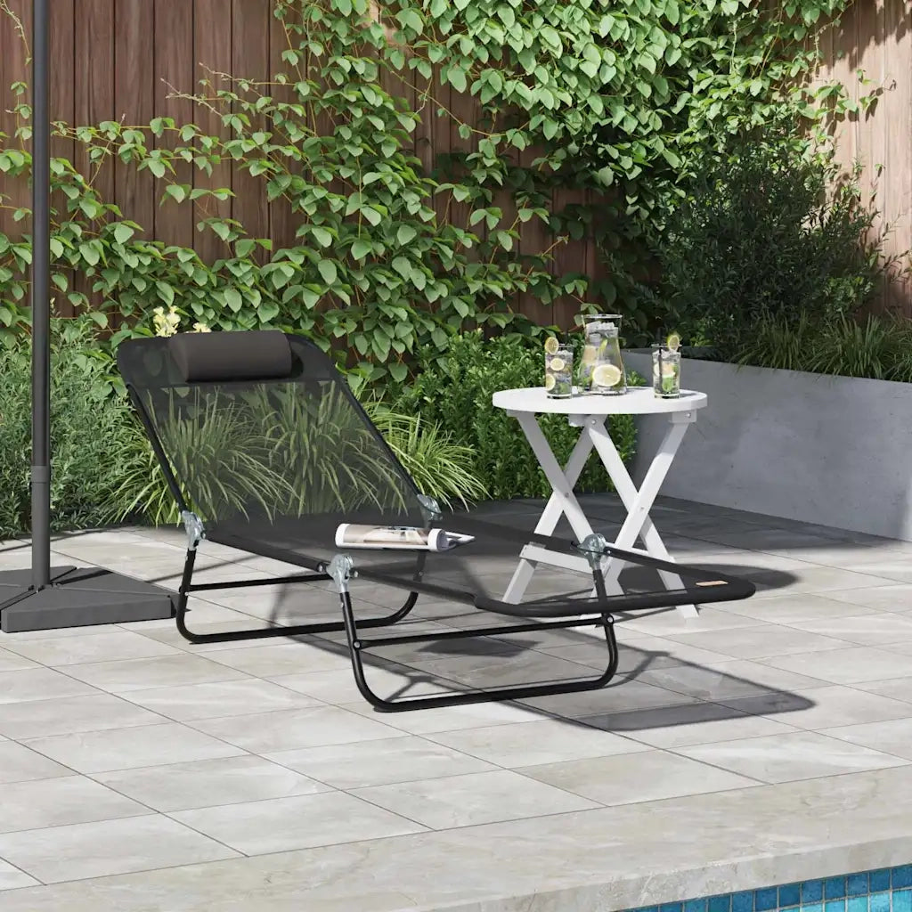 Lettino Prendisole | Sdraio da giardino | Lettino da sole pieghevole Nero 182 x 55 x 85,5 cm Textilene