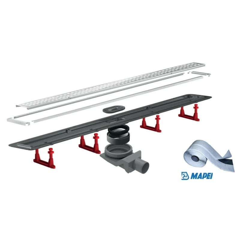 Canalina doccia a pavimento 75 cm con griglia e scarico incluso in acciaio inox cromato