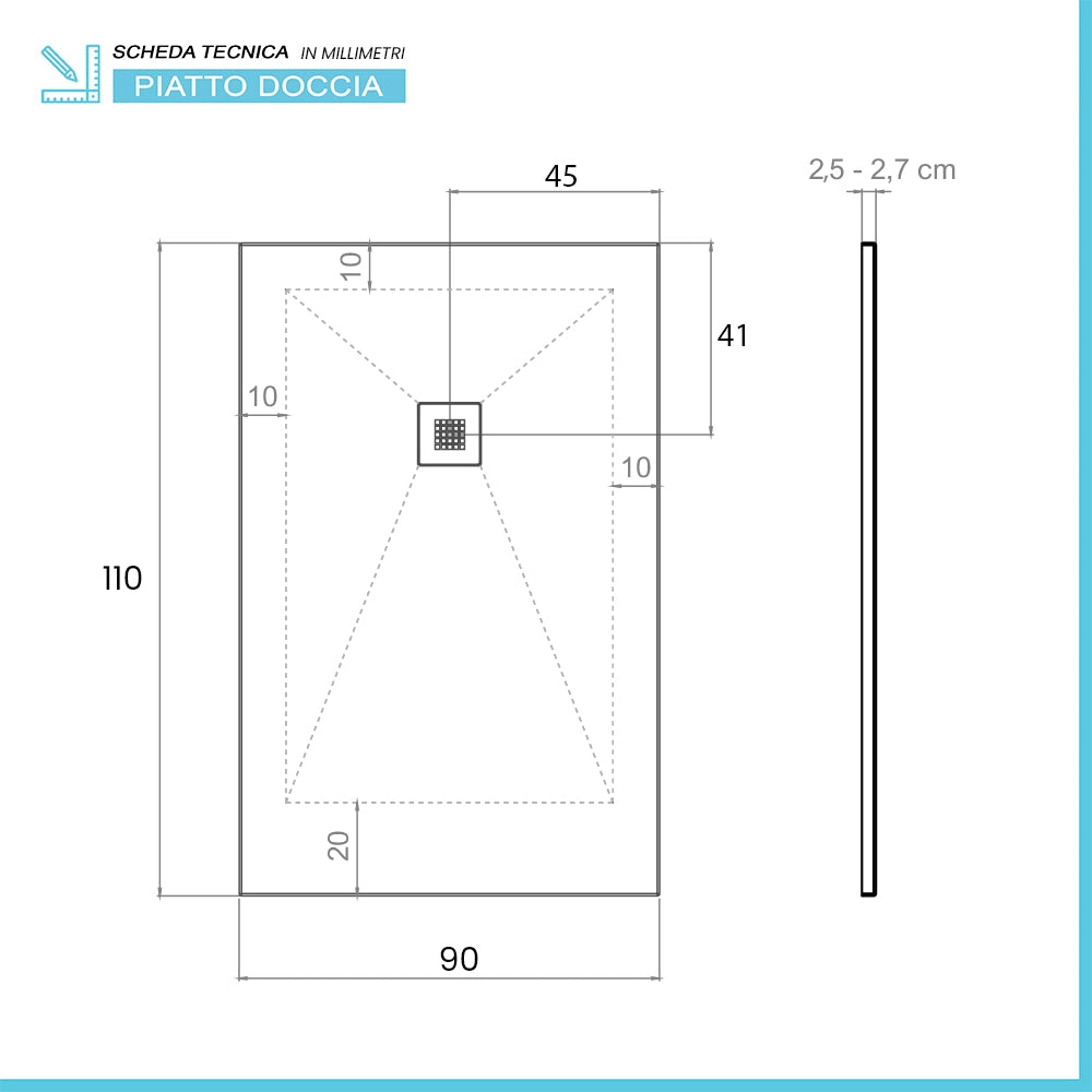 Piatto doccia 90x110 in resina riducibile bianco effetto pietra - Karen