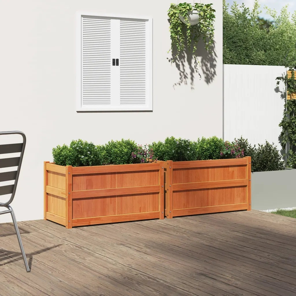 Fioriere da Giardino 2pz Marrone Cera Legno Massello di Pino 837464
