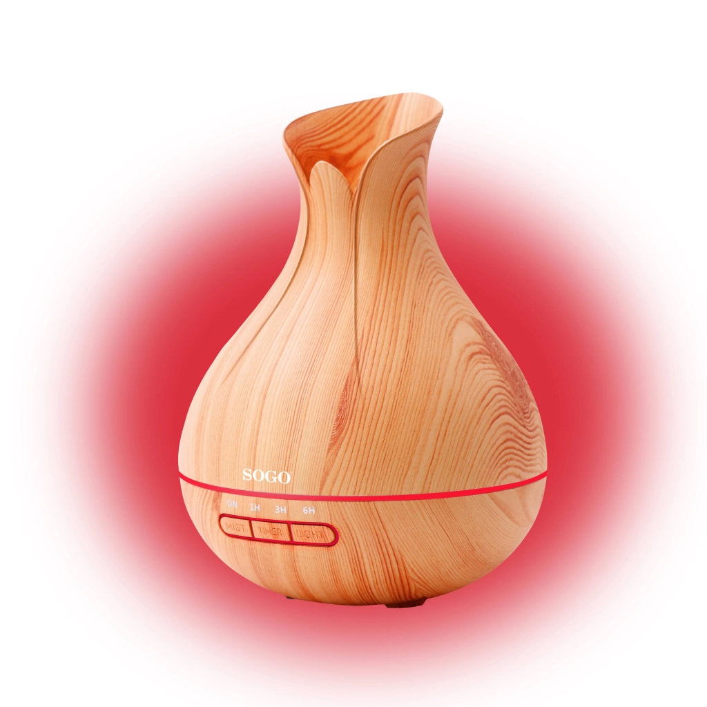 Diffusore di aromi con umidificatore 400ml, luce LED 7 colori e timer 1-3-6h con spegnimento automatico legno chiaro - Sogo