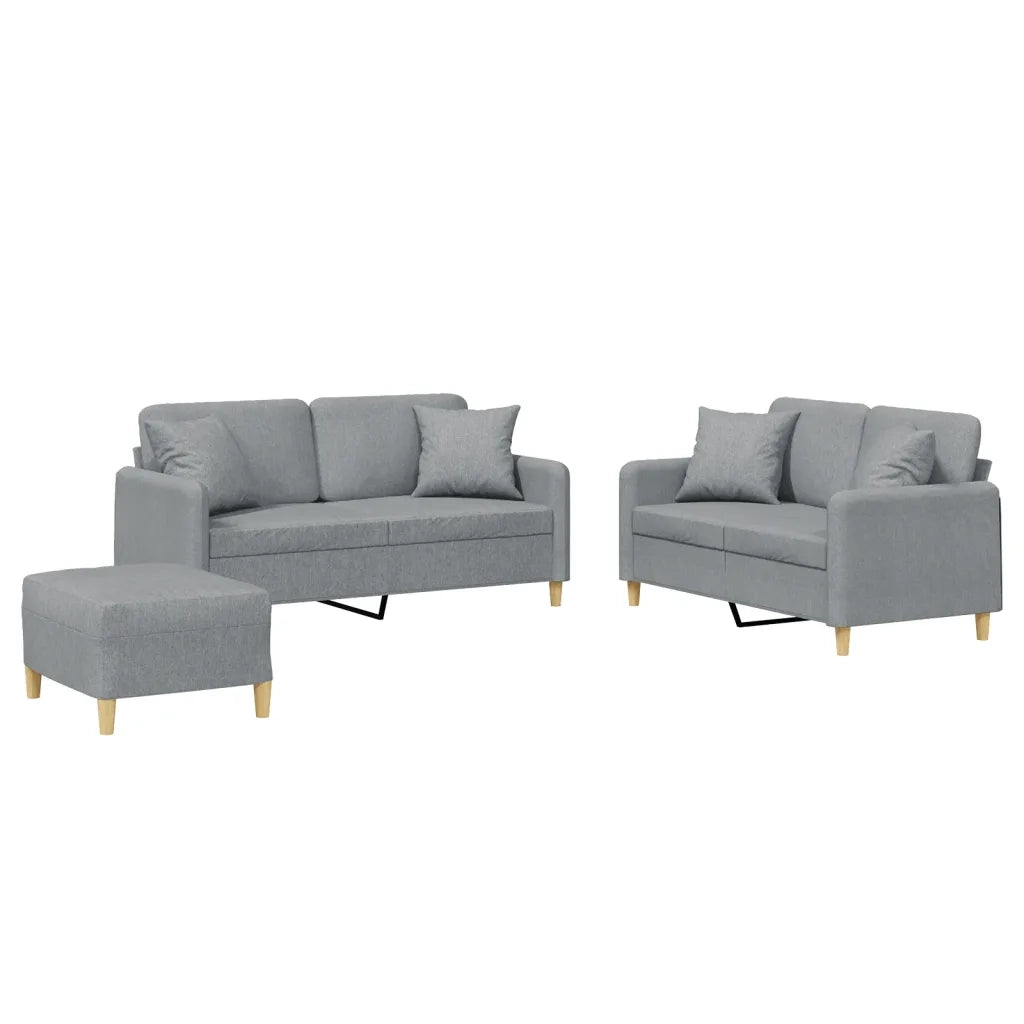 Set Divani 3 pz con Cuscini Grigio Chiaro in Tessuto 3202110