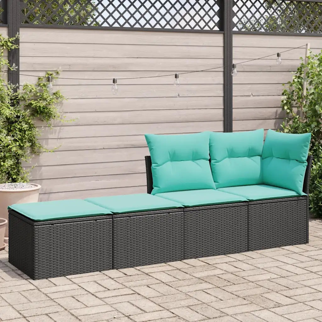 Set Divani da Giardino con Cuscini 2 pz | Set Salotto da Giardino Nero Polyrattan Acacia