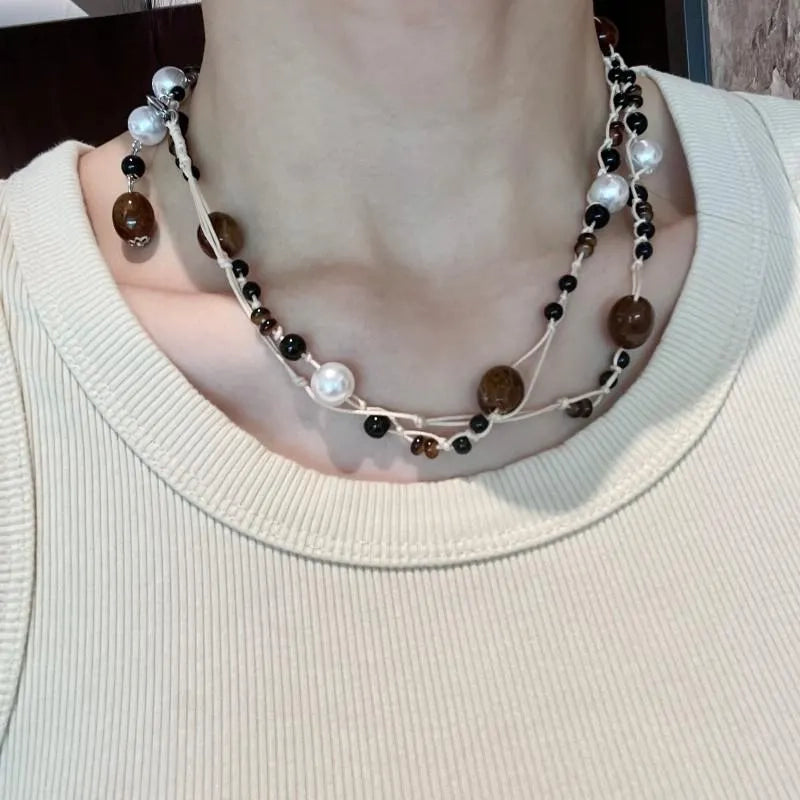 Collana vintage con perle di cristallo: gioiello marrone fatto a mano, idea regalo