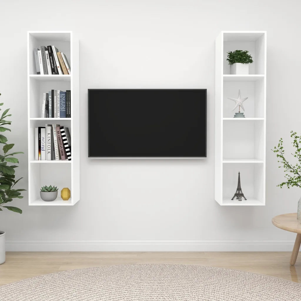 Mobile TV a Parete 2 pz-Set di 2 Mobile TV a Muro Bianco in Truciolato 385849